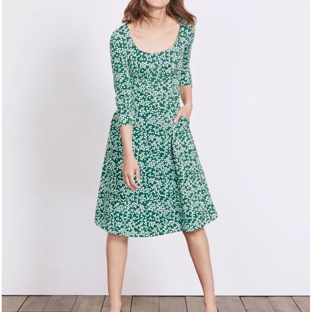 Boden Green White resort Fit Flare Dress preppy retro whimsi dainty 10P fairy